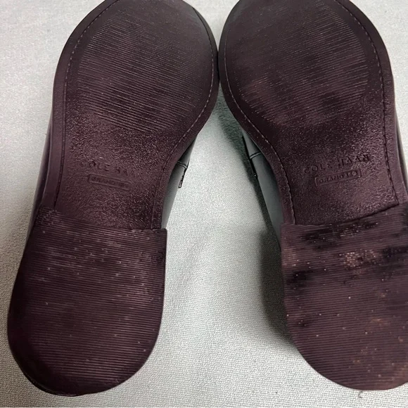 Cole Haan Stassi slip on Black Leather Loafers chunky chain hardware comfort - Picture 11 of 14